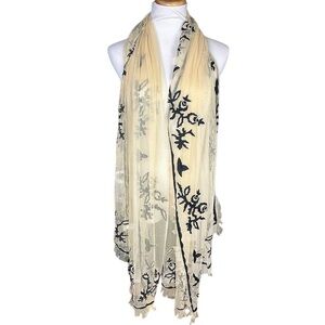 Faliero Sarti Beige Cream Sheer Embroidered Scarf/Wrap Italy